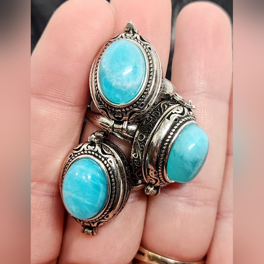 Russian Amazonite Vintage Style Poison Ring, Crystal Ring